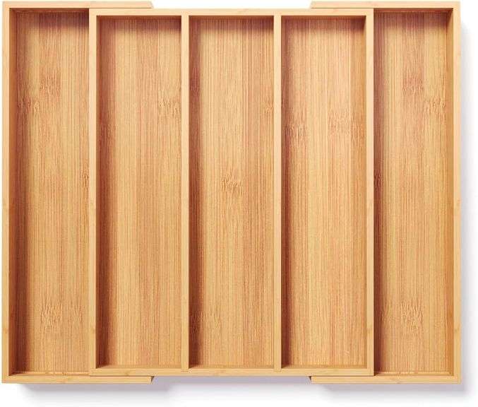 Expandable Kitchen Drawer Organizer,Bamboo Silverware Organizer,Adjustable Flatware Tray for Utensils(16.92 * 13.30~22.83 * 1.96) image