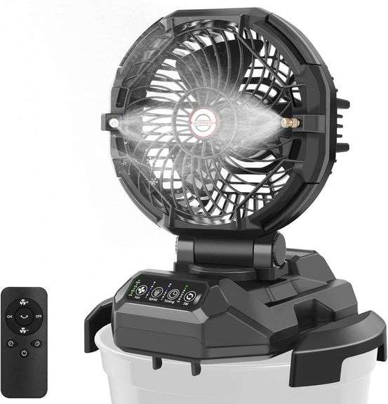 Gemce Portable Misting Fan, 30,000mAh Rechargeable Battery Powered, 4 Wind Speeds & 4 Misting Levels, Outdoor Cooling Fan for Patio, Camping, Compatible with 10-13in Water Bucket(Not Included) image