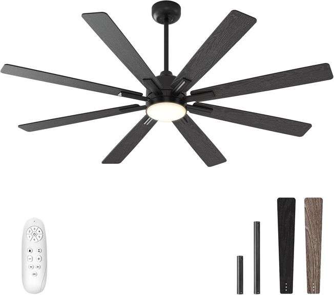 warmiplanet Ceiling Fans with Lights and Remote Control, 62-Inch, Reversible Silent DC Motor, 6 Speeds, 3 Color Dimmable LED Light, Timer, Black, 8-Blades image