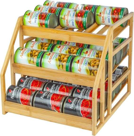 MinBoo Bamboo Can Rack Organizer, Kitchen Pantry Storage, 36 Can Capacity, Tilt Design image