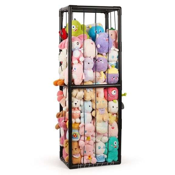 Trycooling Stuffed Animal Storage Zoo Stuffed Animal Holder Space Save Vertical Stuffed Animals Storage PVC with Elastic Band and Net for Playroom Bedroom Nursery (Black 1) image