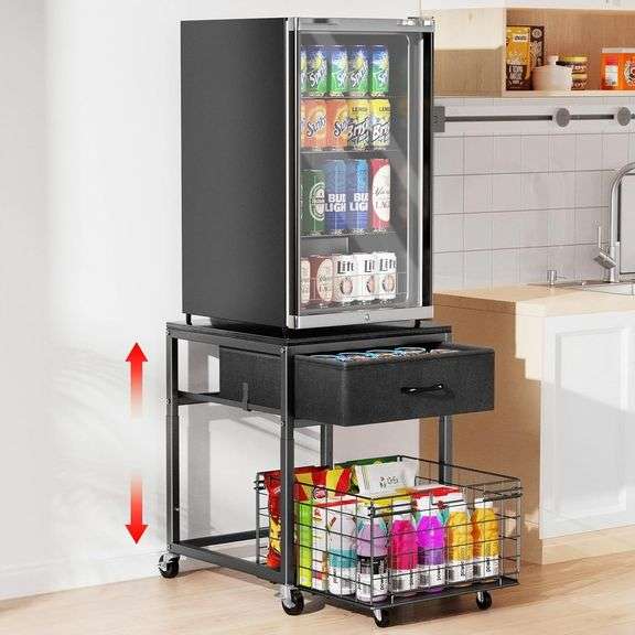 Housolution Mobile Mini Fridge Stand with Storage, Height-Adjustable Mini Beverage Fridge Table, Coffee Bar, 200 lbs Heavy-Duty Compact Refrigerator Shelf with Rolling Cabinet for Kitchen Home, Black image