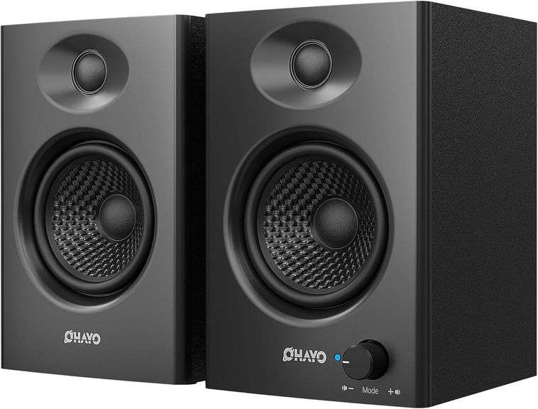 OHAYO 60W Computer Speakers for Music and Gaming, Active Bluetooth 5.3, Stereo 2.0 Speakers for Desktop PC or Laptop, 3.5mm Aux RCA Input, USB-Powered, 1 Pair, Black image