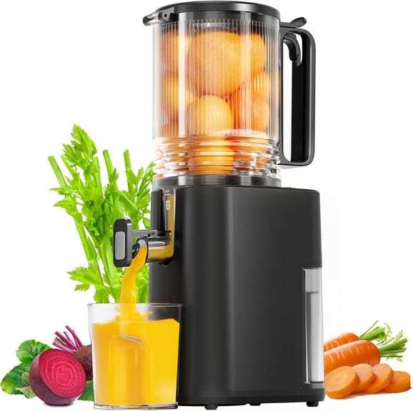 Cold Press Juicer, 5.5inch Wide Feed Chute Juicer Machine, Slow Masticating Juicer for Whole Vegetables & Fruits, Black image
