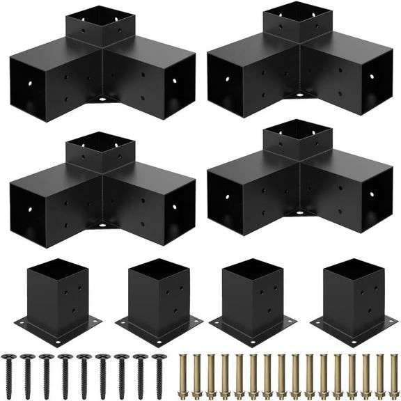 Heavy Alloy Steel Pergola Kit with 3-Way Brackets for 4"x 4" (Actual 3.6" X 3.6") Lumber DIY Pergola Brackets Suitable for Pergolas Gardens and Metal Gazebo Kits - Includes Screws image