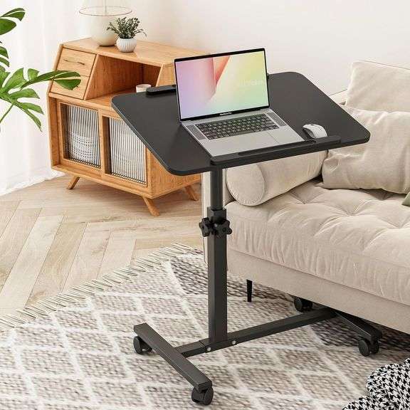 Bed Desk Adjustable Overbed Bedside Table Rolling Laptop Tray Desk Cart Height Portable Mobile Sit Stand Table Tilting Hospital Bed with Wheels image