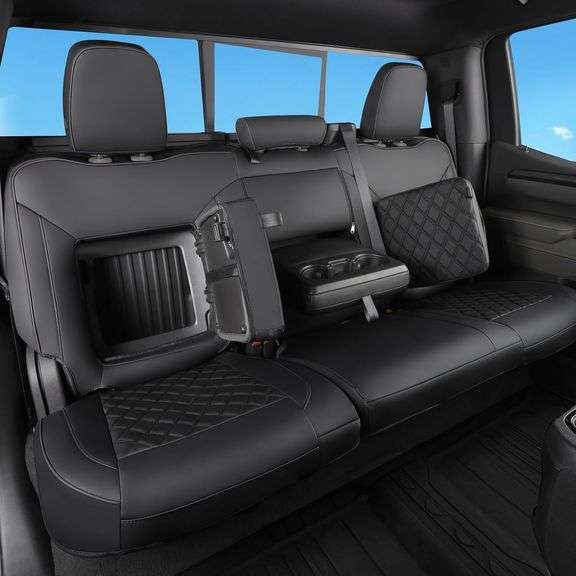 TANDI Fit for Silverado & GMC Sierra Seat Covers with Faux Leather for 2019 2020 2021 2022 2023 2024 2025 Chevy Silverado & GMC Sierra 1500 & 2020-2025 2500HD 3500HD (Black with Black, Full Set (SG-A) image