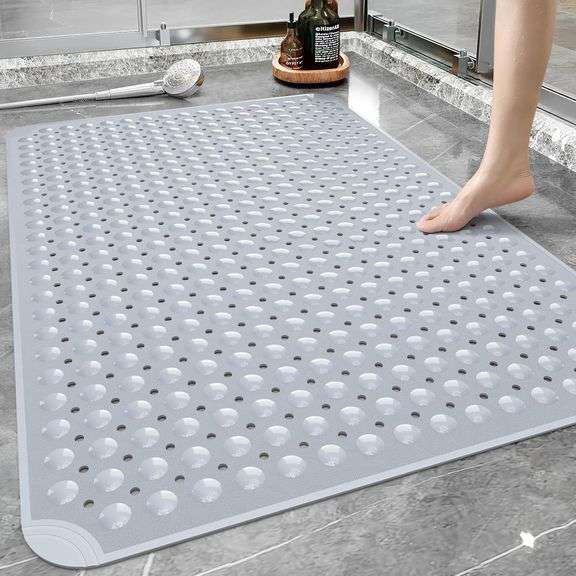 Yolife Extra Large Shower Mat, 34.3" L x 23.3" W TPE Anti Slip Stand Up Shower Mat with Drain Holes and Suction Cups, Large Size Mat More Suitable for Shower Stall, No Odor, Heavy Mat image