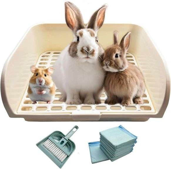 Kiwi & Mora Rabbit Litter Box - Extra Large Bunny Litter Box, Easy to Clean and Disassemble, Prevents Odors and Stains. Training Toilet Pan for Guinea Pig, Hamster, Kitty, Ferret, Galesaur,Chinchilla image
