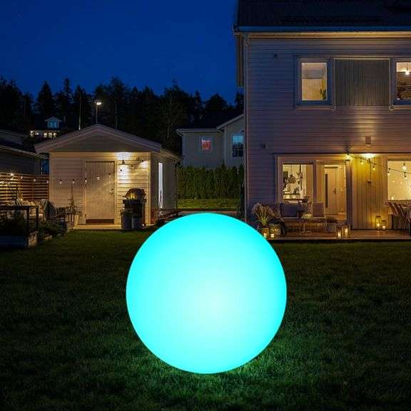 infray 12-Inch LED Ball Light, Solar Rechargeable Globe Light Color Changing Solar Globe Lamp IP67 Waterproof Outdoor Garden RGB Orb Light for Patio Pool Yard Bar Party Decorative Lighting image