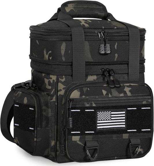Expandable Tactical Lunch Box, Large Insulated Lunch Cooler Bag Heavy Duty Leakproof Lunch Pail for Men Adults Work Office Outdoor Picnic Trips,16L,Black-Camo image