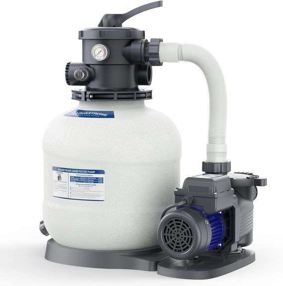 AQUASTRONG 14in Sand Filter Pump for Above Ground Pool with Timer, 2/3 HP Pool Pumps Above Ground 3000 GPH for Pools up to 13000 GAL, Pool Filter with 6-Way Valve, Improved Circulation and Filtration image