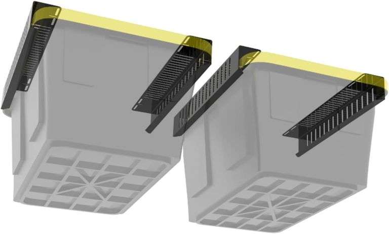 Overhead Bin Rack - Ceiling Mount Overhead Garage Storage Rack | Adjustable Width and Orientation | Heavy Duty Ceiling Bin Storage Rails | Fits Black & Yellow Storage Bins | USA Designed (2 Bins) image