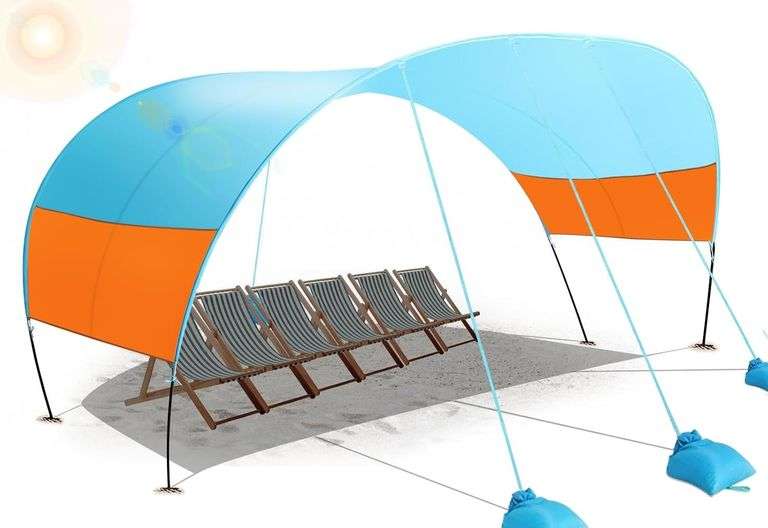 Beach Canopy Sun Shade, Beach Shade Canopy Wind Sail Camping Sun Shelter Lightweight Beach Tent Beach Sun Shelter Easy Setup Outdoor Shelter for Beach, Camping, Fishing, Backyard and Picnics image