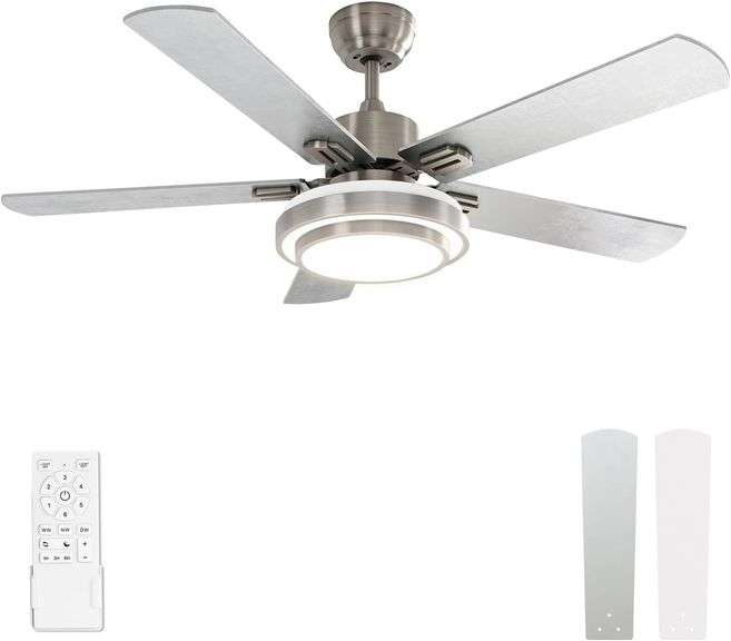 warmiplanet Ceiling Fan with Lights Remote Control, 52 Inch, Brushed Nickel (5-Blades) image