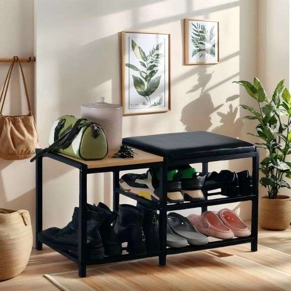 Shoe Bench,Shoe Organizer Holds Up to 570 lb 12 x 30.7 x 17.3Inches 3-Tier Shoe Storage Bench,Entryway Bench with Cushioned Seats,for Shoe Rack in The Bathroom,Entryway,Bedroom,Living Room image