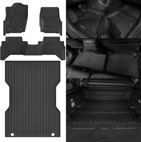 Naibeve Floor Mats and Truck Bed Mat for 2024 2025 Toyota Tacoma Hybrid Double Cab with 6FT Bed- All Weather Cargo Mat for 2024 Toyota Tacoma Hybrid Floor Mats Accessories(Truck Bed Mat+Floor Liner) image