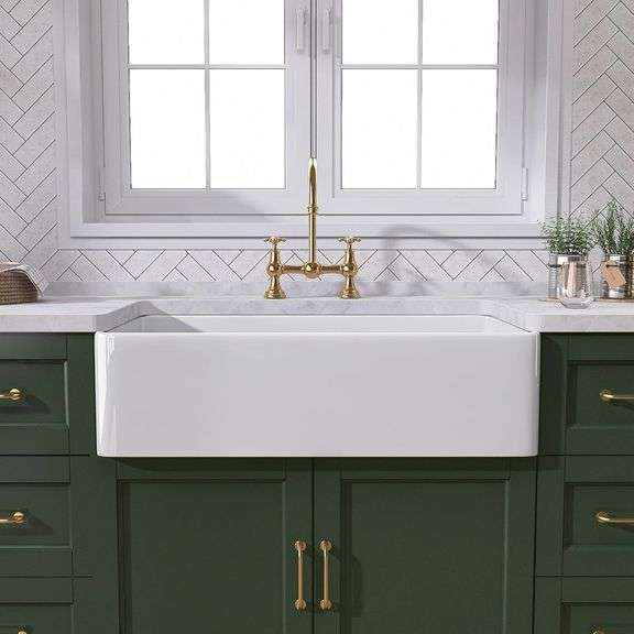 TUKTUK White Farmhouse Sink 30 inch Farm Sink Fireclay Apron Front Single Bowl Kitchen Sinks Deep Drop In Undermount Reversible Heavy Duty Easy-to-Clean Kitchen Basin with Luxury Modern Accessory Kit image