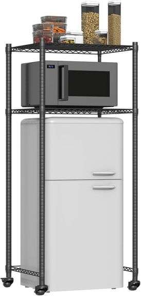 Mini Fridge Shelf, Height Adjustable Mini Fridge and Microwave Stand, Over Mini Fridge Storage Rack for Home Office Dorm, Black image