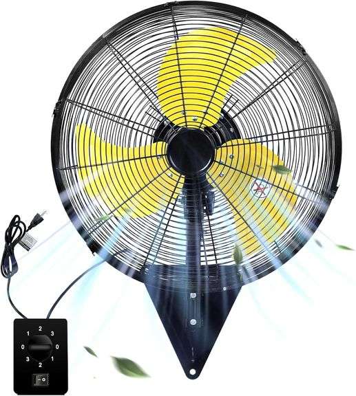 20 Inch Wall Mount Fan, Heavy Duty Oscillating Wall-Mounted Fan with 5500 CFM, High Velocity 3 Speed Fans Outdoor with Adjustable Tilting for Workshop, Garage, Patios, Commercial and Industrial image