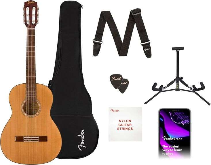 Fender Acoustic Guitar Kit Starter Pack Classical Guitar, Small Beginner Guitar (3/4 Size) with Nylon Strings (Easier on Fingers), Includes Guitar Bag, Guitar Strap, and More image