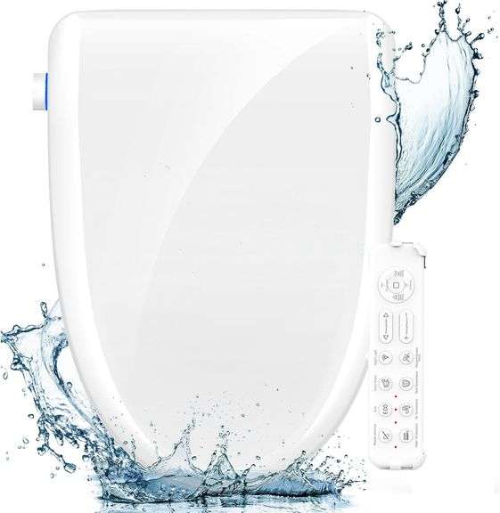 FVZ Bidet Toilet Seat Elongated Smart Heated Toilet Seat with Warm Water & Dryer, Feminine & Child Wash, Self-Clean Stainless Steel Nozzle, Adjustable Water Pressure, Slow Close Lid image