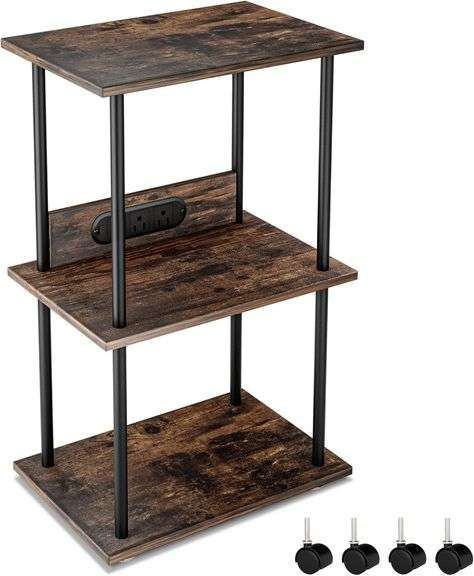 VOXA 3-Tier Printer Stand with USB Charging Port- Mobile Printer Stand (Fits Printers up to 17 Wide) - Twist- On Assembly, Locking Wheels. image