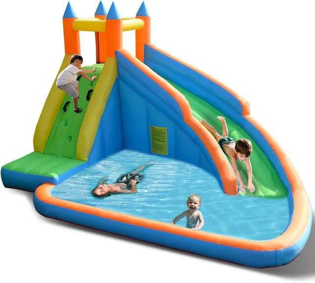 Costzon Inflatable Water Slide, Giant Bouncy Water Park Jump Castle Waterslide for Kids Backyard Outdoor Fun with Climbing Wall, Splash Pool, Blow up Water Slides Inflatables for Kids Party Gifts image
