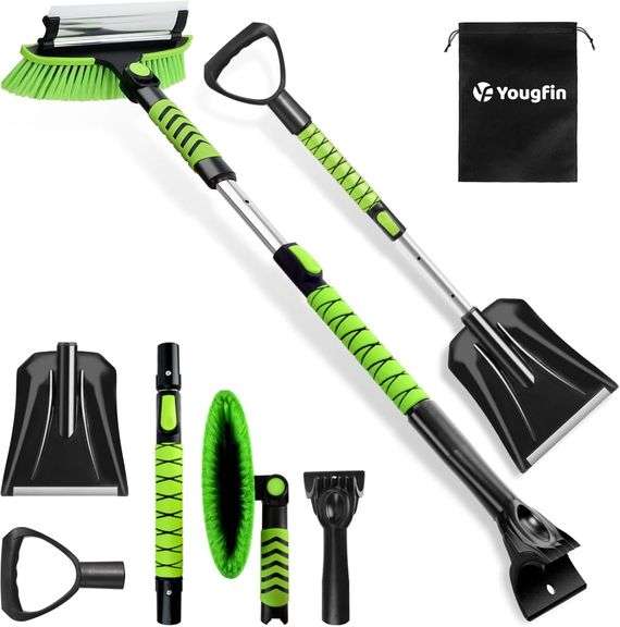 YOUGFIN 4 in 1 Ice Scraper & Snow Brush & Snow Shovel for Home Car, 43" Extendable Window Ice Removal with Squeegee for Windshield, Heavy Duty Snow Cleaner with Foam Grip & 180  Rotating Head for Auto image