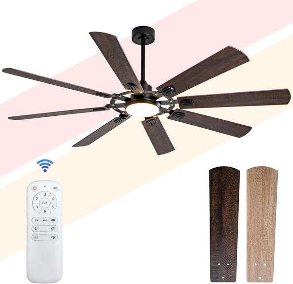 72 Inch Ceiling Fans with Lights and Remote, Black Large Ceiling Fan with Light, 6 Speeds Reversible DC Motor, 3CCT Dimmable, Timer, Modern Ceiling Fan for Indoor/Covered Outdoor image