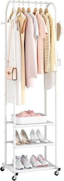 Heavy Duty Clothing Rack with Wheels,Modern Garment Rack with 3 Metal Shelves, 71.8Inches Display Rack for Hanging Clothes, Hanging Rod for Small Spaces,White image