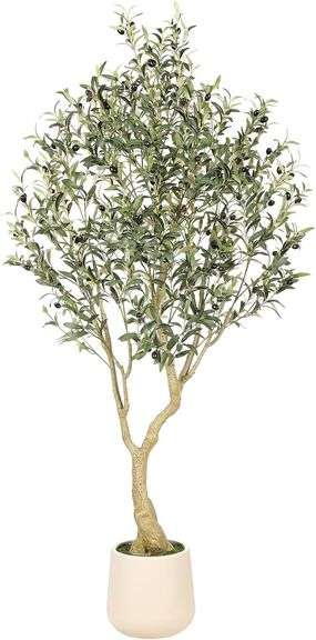 Realead 6ft Artificial Olive Tree with Tall Exquisite Planter - Realistic Faux Olive Tree with Thick Trunk and Lifelike Fruits - Large Fake Olive Tree for Home Office Decor image