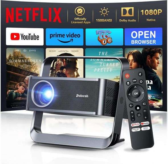 Native 1080P & Official Licensed Apps Polocsh 4K Projector with WIFI 6 and Bluetooth1500ANSI Smart Projector with Auto Keystone Protable Projectors Home Movie Outdoor Mini Proyector (Steel Gray) image