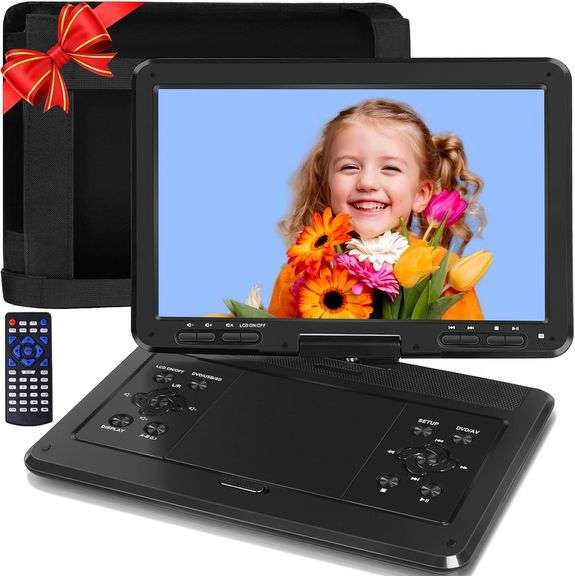 YOOHOO 16.9" Portable DVD Player with 14.1" Large HD Swivel Buttons Screen, 6 Hrs Battery DVD Player Portable, Power Adapter, Car Charger, Car Headrest Case, Support USB/SD Card/Sync TV, Region-Free image