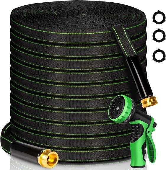Garden Hose 100 ft Water Hose Flexible Heavy Duty Outdoor Lightweight No Kink Long Non-Expandable High Pressure Flat Hoses Pipe 100  Strong 3/4  Brass Fitting for Outside Yard Lawn Car Wash image