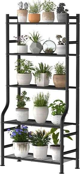 Plant Stand Indoor Outdoor, 5-Tier Metal Tall Plant Stands for Multiple Flower Planter Holder, Large Waterproof Plant Shelf for Living Room Garden Balcony, Black image