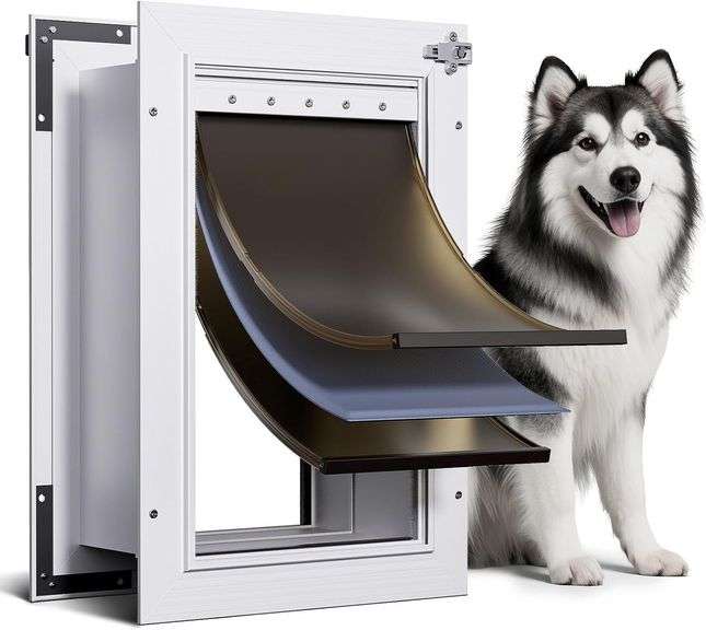3-Flap Dog Door, All Aluminum Alloy Large Doggy Doggie Door for Wall, Telescoping Tunnel, Heavy Duty Pet Door for Dogs, Insulation Layer, 2 Magnetic Flaps, Closing Panel, Pets Up to 110 LB image