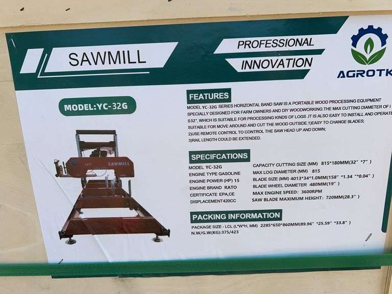 2025 AGT YC-32G - Portable Sawmill w/ 15HP RATO Engine - 32" Max Log Diameter image