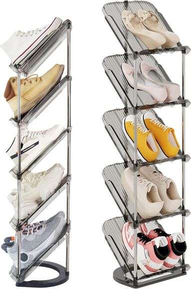 Sloping Narrow Shoe Rack 5 Tiers - Free Standing Vertical Shoes Racks for Small Spaces and Corner, Shoe Storage Organizer for Entryway, Tall Slim Shoe Shelf Cabinet for Shoes and Boots image