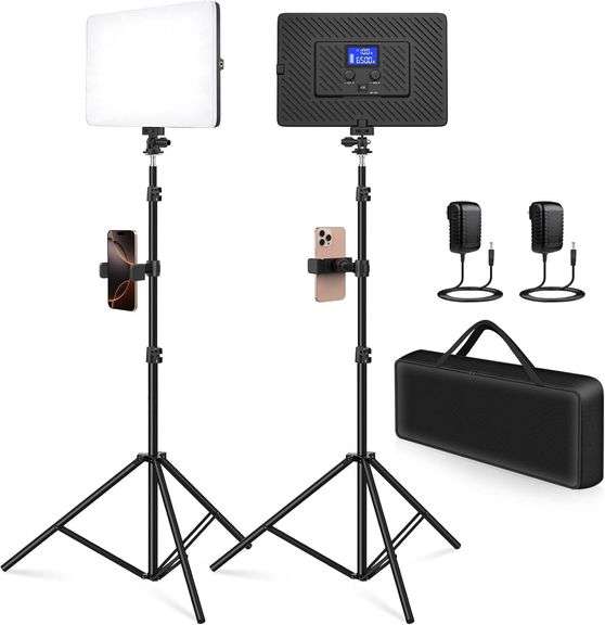 2 Pack Led Video Light Kit, 4000mAh Rechargeable Lithium Battery, Light Panel 2500k-8500k 2200Lux 79 inches Light Stand for Studio Photography Light Video Recording Game Live Streaming image