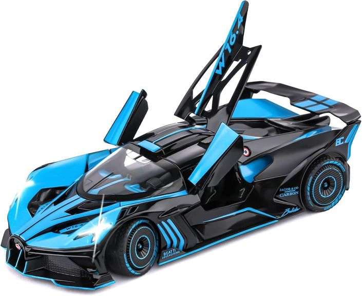 Toy Car Model for Compatible with 1:24 Bolide Alloy Diecast Collect Car Toy with Lights and Music, Pull Back Car Toys for Kids Boys Girls Gift (Blue) image