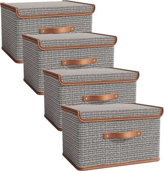 Tuza 4 Pack Storage Bins with Lids, Collapsible Closet Organizer Container, Fabric Organizer Box with Handles, Decorative Storage Boxes with Lids for Organizing Clothes, Sheet, Light Grey, Extra Large image