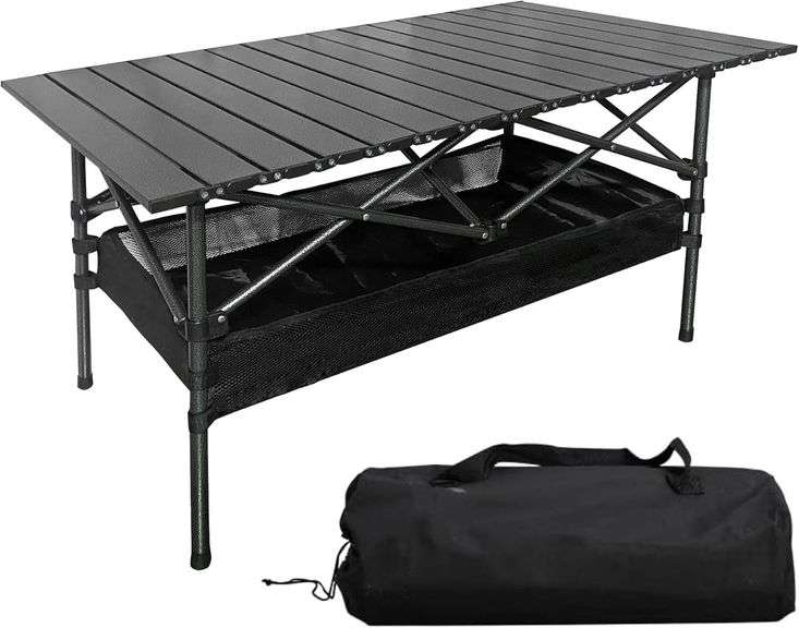 Aluminum Foldable Camping Table - Portable Roll-Up Design with Carry Bag, for Indoor Outdoor Use, Camping, Beach, Picnic, Backyard, BBQ, Patio, 37.4  L x 21.7  W x 19.29  H image
