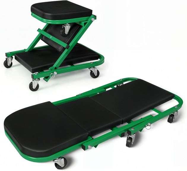 Magshion 36" Z-Creeper Seat, Foldable Rolling Mechanic Creeper & Garage Chair, 330 lbs Capacity, Adjustable Under Car Creeper with 6 Swivel Wheels for Auto Repair & Maintenance (Green) image