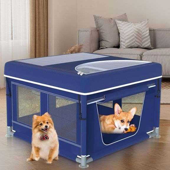 Dog Playpen 42   42 Inch, Puppy PlayPen with Gate for Puppies, Cat, Small and Medium Dogs, Pet PlayPen with Roof for Outdoors & Indoors, Thickened Fabric, Safe & Sturdy Dog Fence image