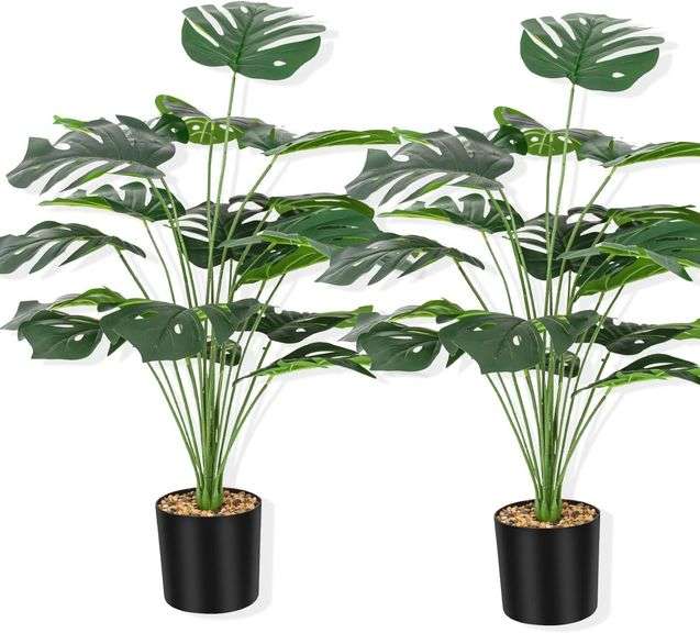 Artificial Plants 28" Fake Plants Large 2pcs Artificial Monstera Faux Plants Indoor Tall for Outdoor Artificial Greenery Potted Faux Plant for Home Office Party Garden Decor image