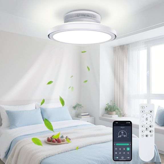 18" Bladeless Ceiling Fan, Low Profile Ceilings Fans with Light for Bedroom, Bsladeless Ceilings Fans with Remote/APP Control, Enclosed Led Ceilings 3 Colors Dimmable Reversisble,White image