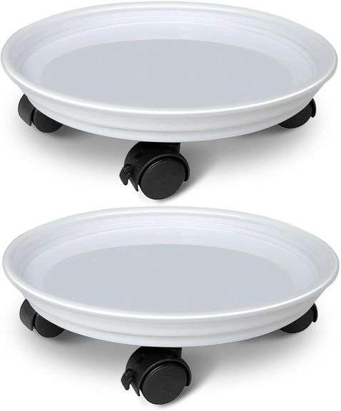2 Pack of Plant Stand Rolling Caddy with Wheels, Movable Flower Plant Pot Pallet, Indoor Outdoor Planter Tray Dolly, White image