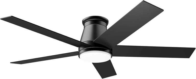 wurzee 52" Flush Mount Low Profile Ceiling Fan, Black,6 Speeds DC Reversible Motor,Timing, Dimmable for Indoor, Patio,Porch, Garage, Shop image