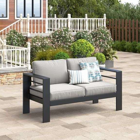 Wisteria Lane Patio Furniture Metal Loveseat, Metal Outdoor Chairs with Upgraded Cushions, All-Weather Outdoor 2 Seats Sofa Couch for Balcony, Garden, Deck, Backyard, Light Grey image